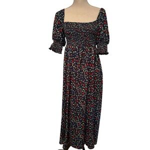 ASOS Maxi Dress floral green red white square neck short puff sleeve size 4